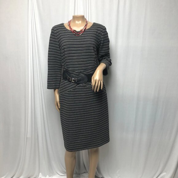 Alyx Limited Dress with Belt Womens Size 14 Stretch Black Gray Striped Sheath - Picture 1 of 9